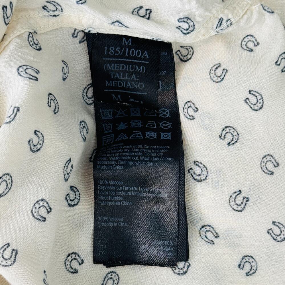 AllSaints Shirt Mens Medium Horseshoe Print Lucky Camp Collar Soft Button Up - Picture 7 of 10